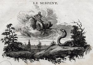 La serpiente. Fábula de Esopo. (Escritor griego Esopo, siglo VI a.C.) Escrito por Guillaume Montfort y grabado por Beauble en 1801. de French School