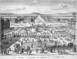 Los establos y puertas de Versalles vistos desde el Palacio, 1683 de French School