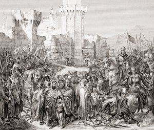La rendición de Acre a Felipe II de Francia, llamado Felipe Augusto, durante la Tercera Cruzada, de L