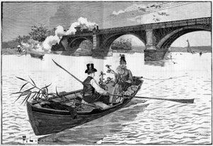 Los alrededores de París, un domingo en Argenteuil en 1887. de French School