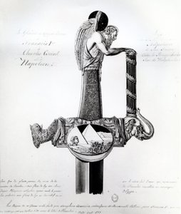 La espada propiedad de Francisco I de Francia, Carlos V, Emperador del Sacro Imperio Romano, y Napoleón Bonaparte con motivo que representa la campaña de Napoleón en Egipto de French School