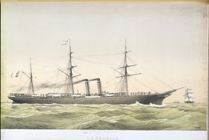 El transatlántico de paletas Le Pereire cruzando de Le Havre a Nueva York, c.1860 de French School