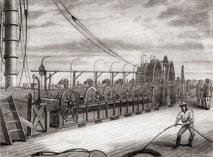 La unidad de desenrollado del cable telegráfico transatlántico a bordo del S.S. Great Eastern de French School
