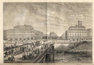 Los dos nuevos teatros de la Place du Châtelet en París en 1862 - Grabado de 