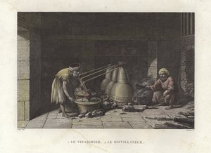 El fabricante de vinagre atendiendo sus alambiques de French School