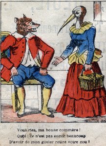 El lobo y la cigüeña. Fábulas de Jean de La Fontaine (1621-95). Imágenes de Epinal de finales del siglo XIX.