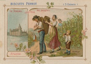 El trabajo del pueblo ilustración en una etiqueta de galletas de French School
