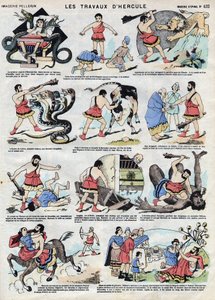 Los trabajos de Hércules (Heracles). En la mitología romana y griega, Hércules es un héroe: aún niño estrangula dos serpientes con las manos desnudas en su cama y pone su fuerza al servicio de los desafortunados, abate al león de Nemea con su garrote, mata de French School