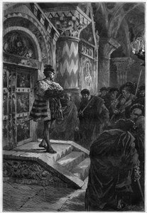 Representación teatral: "Hernani" de Victor Hugo (1802-1885), acto IV escena 4. París, Comédie Française