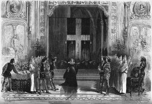 Representación teatral: escena de los ataúdes en "Lucrecia Borgia" de Victor Hugo (1802-1885). París, Teatro de la Porte Saint Martin