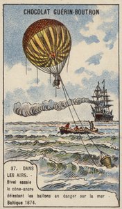 Theodore Sivel probando un ancla de globo en forma de cono sobre el Mar Báltico de French School