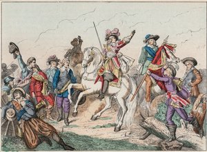 Guerra de los Treinta Años (1618-1648): el príncipe Luis II de Borbón Condé (Bourbon-Conde), conocido como el Gran Condé (1621-1686), duque de Enghien, saludando el cadáver del Conde de Fontaine en la Batalla de Rocroi (Rocroy) contra los españoles, 19 de  de French School