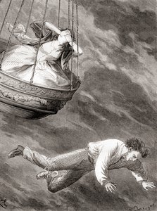 Thomas Harris, científico e inventor londinense y teniente y pionero aeronauta inglés que cayó a su muerte desde un globo aerostático el 25 de mayo de 1824, de Les Merveilles de la Science, publicado c.1870 de French School