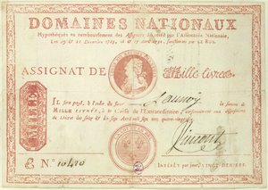 Billete de mil libras con una imagen de Luis XVI (1754-93) 1790 de French School