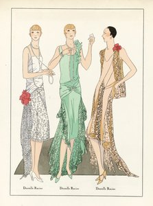 Three Designs for Lace Dresses, pub.c1923 (impresión en pochoir)