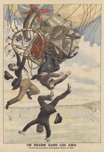 Tres globeros italianos cayendo al mar (litografía en color)