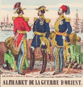 Tres generales: Lord Raglan, General en Jefe del Ejército Inglés, Pélissier, General del Ejército Francés y Omer-Pasha, General en Jefe del Ejército Turco de French School