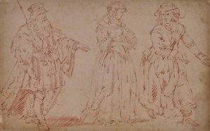 Tres figuras teatrales: El Rey Lear, Cordelia y la Doncella de French School