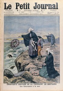 Lanzando coronas al mar en el Día de Todos los Santos en Bretaña, ilustración de portada de Le Petit Journal, 5 de noviembre de 1911
