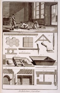 Colocación de azulejos, de la Enciclopedia de Diderot, 1751-72 de French School