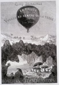 Página de título: “Cinco semanas en globo” y “Viaje al centro de la Tierra” por Jules Verne, sd. Ediciones Hetzel bajo el nombre general “Les Voyages Extraordinary” de French School