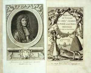 Página de título y retrato de portada de Journal du Voyage de Chevalier Chardin en Perse et aux Indes Orientales por Jean Chevalier Chardin, 1686 de French School