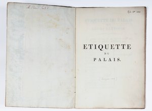 Página de título de la Etiqueta del Palacio, Lucca, 1805 de French School