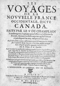 Portada de Les Voyages de la Nouvelle France... publicado en 1632