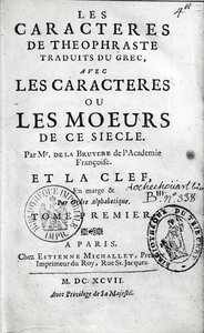 Página de título de Les Caractères de Teofrasto traducido por Jean de la Bruyère (1645-96) 1697