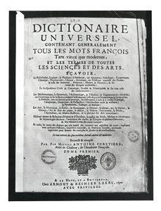 Portada del Dictionnaire Universel de Antoine Furetiere (1619-88) 1690 de French School