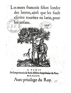 Portada del primer diccionario francés-latín, 1544 de French School