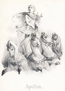 A Apolo: Este Dios era hijo de Júpiter y Latona llamado Febo en el cielo cuando conducía el carro del sol arrastrado por cuatro caballos de French School