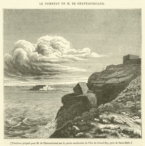 Tumba preparada para el Sr. de Chateaubriand en el extremo occidental de la isla de Grand-Bey, cerca de Saint-Malo (grabado)