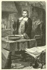 Torricelli inventando el barómetro (grabado) de French School