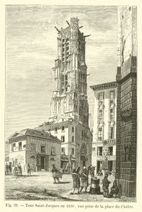 Torre Saint-Jacques en 1830, vista tomada desde la place du Cloître de French School