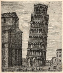 Torre de Pisa - Grabado en “Ciencias al alcance de todos - Física y química populares” por Alexis Clerc - Finales del siglo XIX - Colección privada