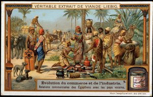 Desarrollo del comercio y la industria: Relaciones comerciales de Egipto con los países vecinos - Cromolitografía Liebig de French School