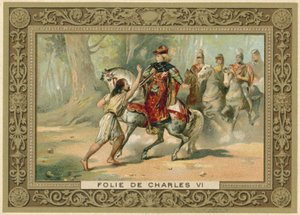 Tarjeta comercial que representa un ataque al rey Carlos VI de Francia