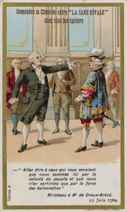 Tarjeta comercial que representa la respuesta del conde de Mirabeau al marqués de Dreux-Brézé de French School