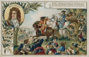 Tarjeta comercial con una imagen que representa la Batalla de Marsaglia de French School