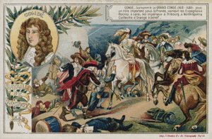 Tarjeta comercial con una imagen que representa la Batalla de Rocroi de French School