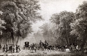Tráfico en París, Francia, en el siglo XIX, circa 1830 de French School