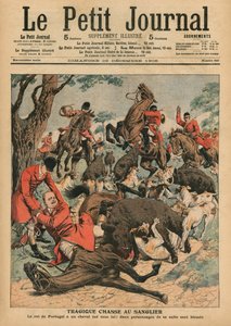 Caza trágica de jabalíes, el caballo de Carlos I, Rey de Portugal, es asesinado bajo él, ilustración de portada de 