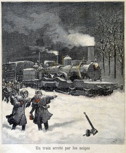 Tren obligado a detenerse por la nieve. Ilustración del periódico "Le Petit Parisien" de marzo de 1892 de French School