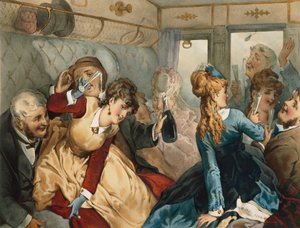 Tren de placer, ilustración para La Casa de Madame Tellier, por Guy de Maupassant (1850-1893) de French School