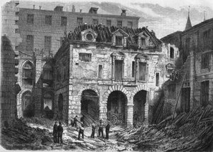 Transformaciones de París bajo el Segundo Imperio, París haussmanniano: demolición del patio Saint Martin en el Palacio de Justicia (Conciergerie) en la isla de la Cité de French School