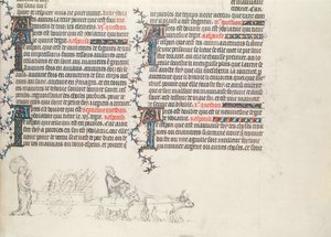Transporte de pertenencias en un carro tirado por bueyes, miniatura inacabada de La Biblia de Jean de Sy, c.1355 de French School