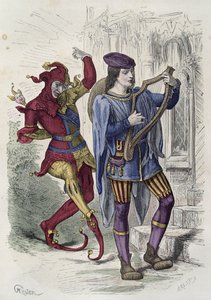Músico ambulante y bufón de la corte bailando de French School