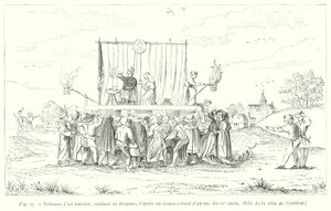 Tablados de un barquero, vendedor de drogas, según un dibujo coloreado de un manuscrito del siglo XV de French School