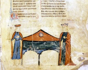 Tristán e Iseult. Miniatura de un manuscrito francés del siglo XIV. Bibl. Marciana, Venecia.